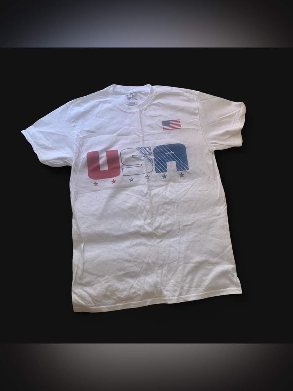 💕 Casual patriotic T-shirt white USA  flag crewneck short sleeve Size M women